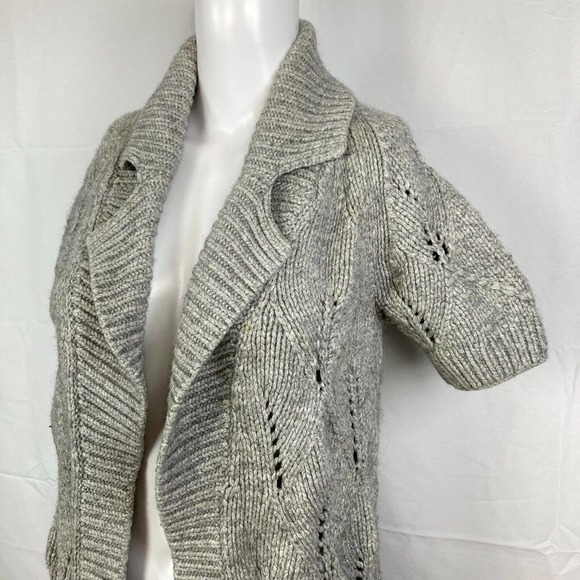 Theory Cardigan Womens Sz Small Gray Wool Cotton Chunky Knit‎ Short Sleeve Open - Picture 2 of 9